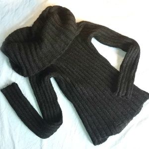 Mohair Wool Scoop Turtle Neck Sweater Off Shoulder